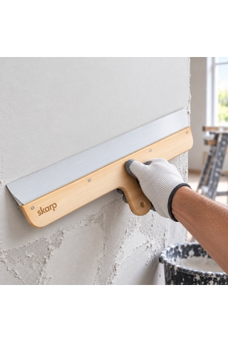 Skarp Eğri Saplı Spatula 40 Cm Paslanmaz Çelik Macun Sıva Derz Düzeltme Temizlik Ispatulası