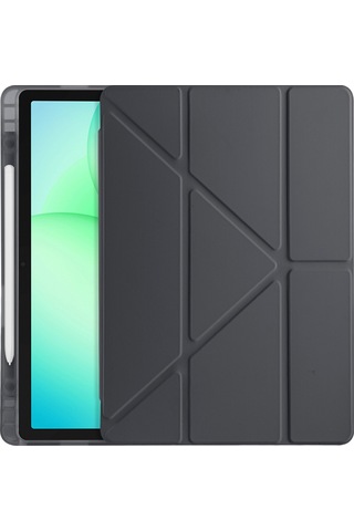 Galaxy Uyumlu Tab A11 Plus Kılıf Frm Tri Folding Kalem Bölmeli Standlı Kılıf - Siyah Kapaklı Kılıf