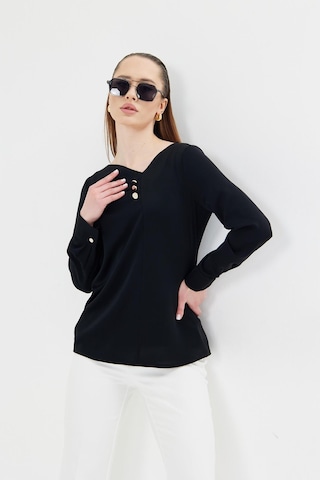 Yakası Pileli Ve Düğme Detaylı Gömlek Siyah Siyah