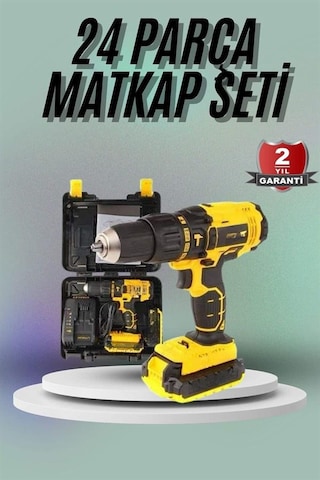Matkap - 507 - Seti 24 Parça Çift Batlı Darbeli Led - Glblseme - Işıklı Vidalama