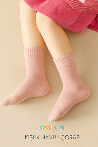 Color Socks 5 Çift Kışlık Kız Çocuk Havlu Çorap Seti Isı Emici Çok Renkli