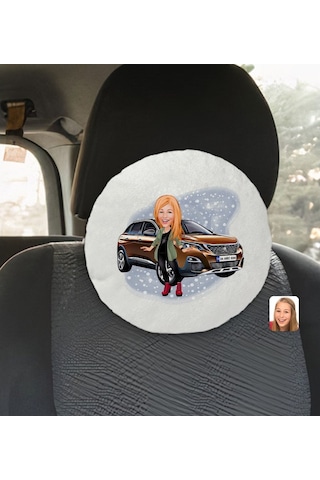 Kişiye Özel Plakalı Kadın Peugeot 3008 Karikatürlü Yuvarlak Araç (503989106)