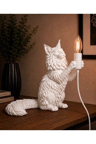 3dlab 3d Lab Siyah Kedi Figürlü Premium Dekoratif Masa Lambası Beyaz