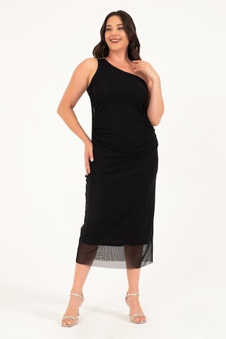 Astarlı Metalik Toka Detay Tül Elbise-1746-siyah Siyah