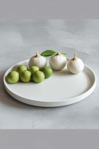 Dekoratif Yuvarlak Sunum Tepsisi & Mumluk Organizer Çok Amaçlı Şık Tabak Ve Kase 20 Cm X 20 Cm 1 Adet