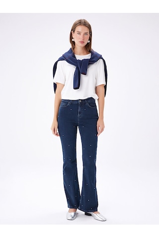 Faik Sönmez Straight Fit Taşlı Jean Pantolon W27jpn006 Uw27jpn00627 İndigo