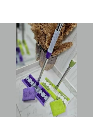 Sihirli Mop Yer Fayans Duvar Yüzey Temizlik Mikrofiber Mandallı Mop, Teleskopik Saplı İstediğin Bezi Tak Kullan Hediye Yedek Bez ' Li Açık Bej