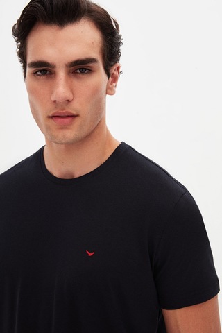 D's Damat Ds Damat Regular Fit Siyah Düz Nakışlı %100 Pamuk T-shirt 4hc140632006m Siyah