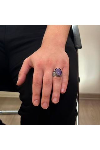925 Ayar Katı Gümüş Erkek Yüzük - Doğal Taş Seçenekleri İle El Yapımı Tasarım Ametist Gümüş