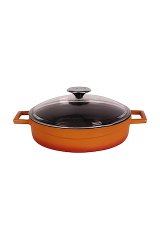 Lava Döküm Çok Amaçlı Yayvan Tencere. Glaze Serisi Çap 24 CM Kırmızı 001