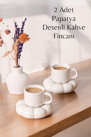 Mithra Life 2 Adet 95 Ml Papatya Şekilli Seramik Beyaz Türk Kahvesi Fincan Takımı Mıt1157 Beyaz