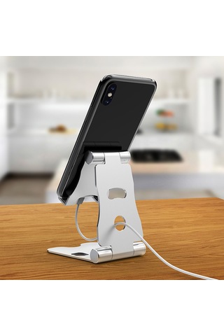 Konesam 76a Alüminyum Alyuminyum Telefon Tutucu - Masaüstü, Mutfak, Yatak Odası Kullanıma Uygun - İphone, Samsung, Huawei Ve Tüm Telefonlarla Uyumlu - Gümüş Renk GÜMÜŞ