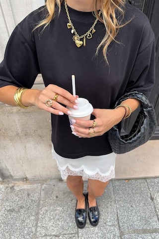 Seeh Siyah Kısa Kollu Oversize Basic Kadın T-shirt Sh281