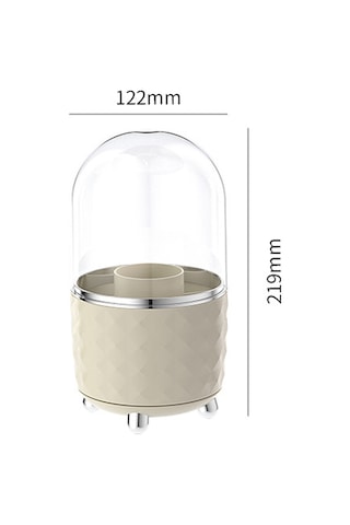 Symbee Plastik Döner Makyaj Fırçası Kutusu - 6 Bölmeli, Kapaklı, Toz Koruyucu, Masaüstü Organizer Şeffaf Gümüş Şeffaf