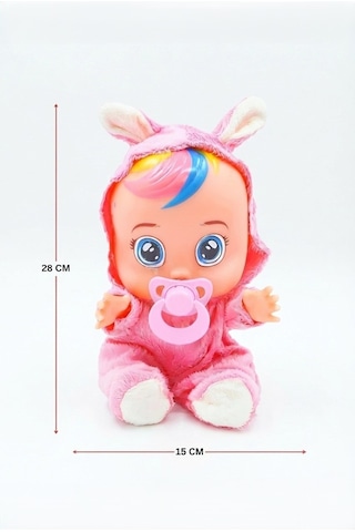 Konuşan Ve Gözyaşı Döken Kolları Ve Kafası Et Bebek Peluş Tulumlu 28 Cm Ağlayan Oyuncak Bebek Pembe