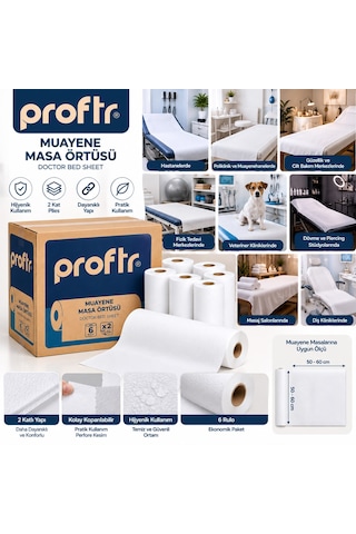 Mavi Beyaz Proftr Muayene Masa Örtüsü Çift Katlı 6x50 Mt