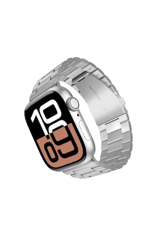Apple Uyumlu Watch Seri 10 / 11 46mm Uyumlu Paslanmaz Çelik Akıllı Saat Kordonu - Ayarlanabilir Metal Toka