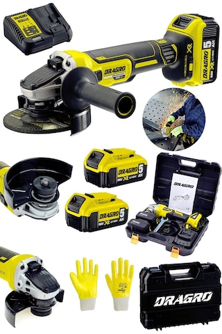 Dragro DRG-tşlm58 88 V 5Ah Sarı Akülü Taşlama Makinesi Sprel Kömürsüz Şarz Göstergeli Devir Ayarlı Çantalı