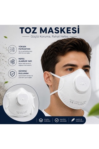 Ventilli Konik Toz Maskesi Yüksek Konforlu Tasarım Toz Ve Partiküllere Karşı İş Güvenliği Maskesi