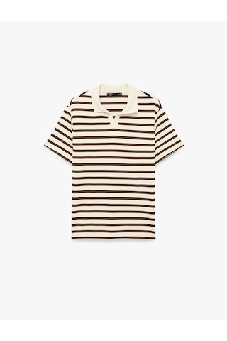 Koton Regular Fit Kısa Kollu Polo Yaka Çizgili Tişört Kahverengi Çizgili 6sam10388mk