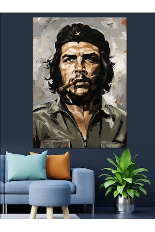 Savaşçı Che Guevara Portre Dekoratif Kanvas - Mdf Ahşap Tablo