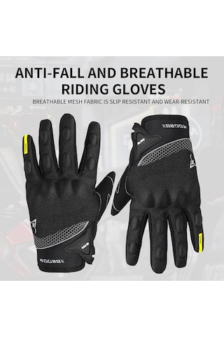 Kosona Bsddp Rh-a0131 Motosiklet Eldiveni, Kaymazlı, Dokunmatik Ekran, Çarpma Koruma, Yansıtıcı Şerit, Kollu Kordon, Siyah M Ağ + Polyester