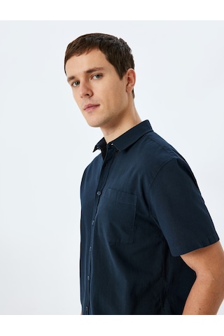 Koton Kısa Kollu Pamuklu Cep Detaylı Slim Fit Gömlek Lacivert 5sam60014hw Lacivert
