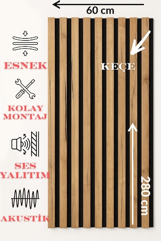 Savana Meşe Keçe Tabanlı Ses Yalıtımlı Duvar Paneli 60x280 Cm Akustik Dekoratif Panel 8 Mm Kalınlık Savanameşe