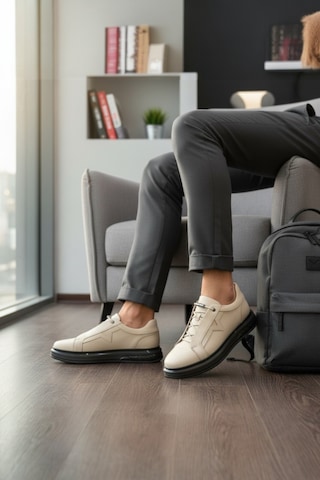Enoch Hakiki Deri Yıldız Detaylı Günlük Erkek Sneaker Yüksek Comfort Taban Bej