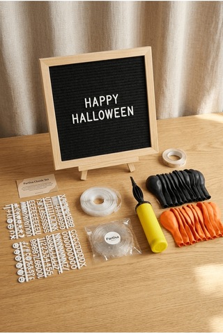 Cadılar Bayramı Halloween Süsleme Classic Set Siyah Keçe Yazı Panosu Standlı Pompa Balon Zincirli Çocuk