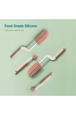 Xindoker Youha Silikon Biberon Temizleme Seti - 360 Derece Döner Yumuşak Saplı Fırça, Emzik Ve Pipet Temizleyici, Deniz Sis Mavisi