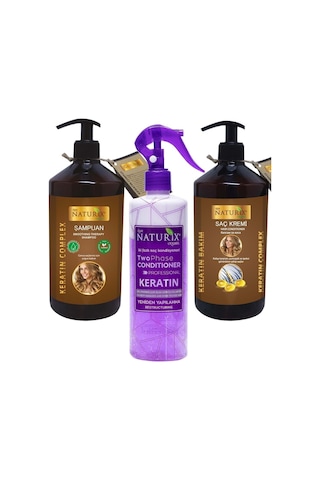 Naturix Keratin Komplex Şampuan 600 ML + Fön Suyu 400 ML + Saç Kremi 500 ML