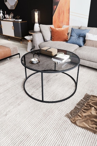 Startis Orta Sehpa 80 Cm Modern Tasarım Yuvarlak Füme Cam Ve Metal Orta Sehpa Orta Masa