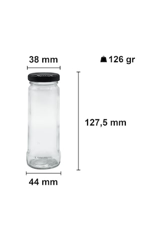 Afracam 105 Ml Metal Kapaklı Şeffaf Tuzluk Cam Kavanoz 24 Adet Siyah