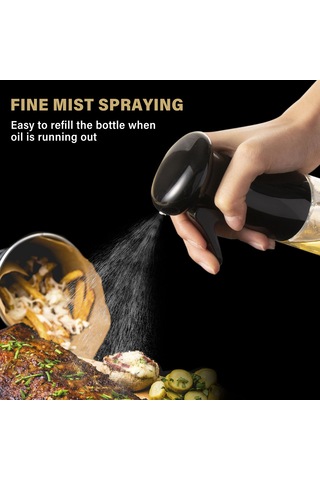 Fosenze Siyah Plastik Yağ Spreyi - 200ml Kontrollü Yağlama, Pişirme/grill İçin + Yağ Fırçası Ve Temizlik Fırçası Seti Siyah