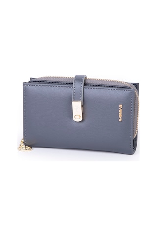 Nas Bag Kadın Orta Boy Kartlık Kağıt Para Ve Bozuk Para Tasarımına Sahip Gri Dona 16x9 Cm