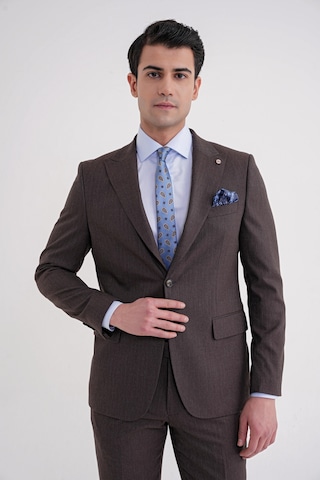 Efor Slim Fit Çift Yırtmaç Sivri Yaka Esnek Kahverengi Klasik Takım Elbise Tk 939 Kahverengi