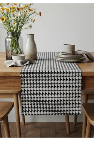 Siyah Beyaz Kazayağı Şık Masa Runnerı 50x150 Cm Modern Ve Zarif Masa Örtüsü Runner Siyah Beyaz Kazayağı