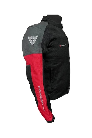 Venom Motosiklet Mont 4 Mevsim Dynamic Koyu Gri-kırmızı Motorcu Montu