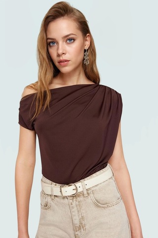 Frm Regular Kalıp Polyester Bluz Yazlık Şıklık Seçkin Malzeme Kahverengi