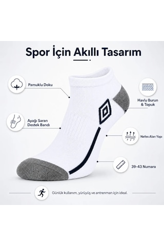 Womanandkids Wak Erkek 6 Lı Spor Patik Çorap 39-44 Pamuklu Havlu Destekli Bilek Boy Beyaz Gri Beyaz 6'lı