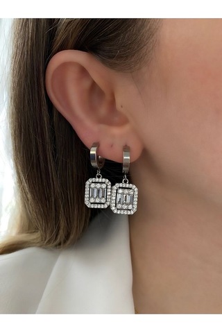 Baget Zirkon Taşlı Çelik Kararmaz Küpe Çifti Altın