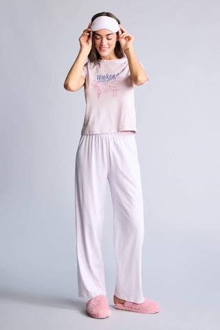 Defacto Pijama Takımı Baskılı Üst Alt H2022ax26smpn425 Pembe-pn425