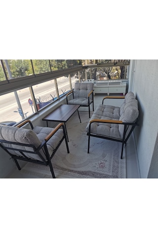 Modern Mars Balkon, Bahçe, Cafe - Salon - Metal Kanepe Koltuk Takımı - 2+1+1 + Sehpa Krem Modernsh61 Krem