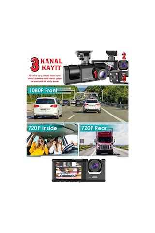 Schitec Trafik Kaydedici Dikiz Aynası Üç Kameralı 170 Geniş Açı Full Hd 1080p Araç İçi Kamera C309