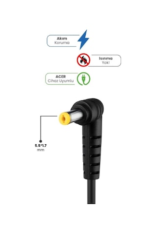 19v 4.74a 5.5 1.7mm 90w Acer İçin Laptop Adaptör