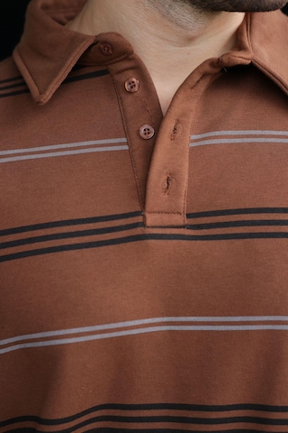 Madmext Kahverengi Çizgili Polo Yaka Erkek Sweatshirt E7172 Kahverengi