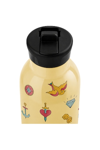 Mamawata Tattoo Pipetli Çocuk Termos Matara 470 Ml Paslanmaz Çelik Sızdırmaz Yalıtımlı Suluk Krem
