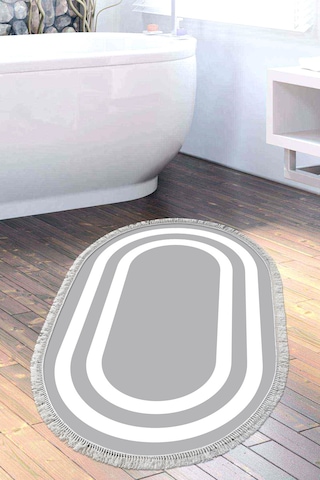 Eko Trend Djt Banyo Paspası Yıkanabilir Kaymaz Taban 2229m Oval Bordürlü Gri Beyaz