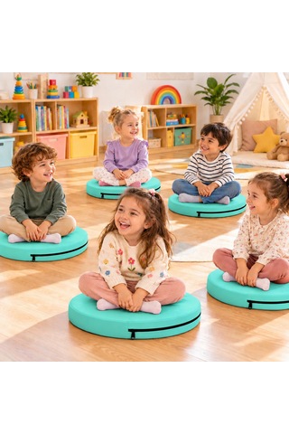 Kreş Minderi Anaokulu Aktivite Minderi, Bahçe, Dekor, Sandalye Minderi 40x40x 5 Cm Yuvarlak Minder 1 Adet Su Yeşili